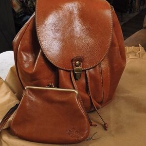 Patricia Nash Brown Leather Backpack With Kisslock Wristlet